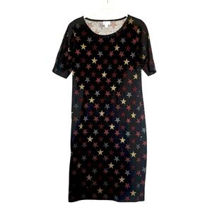 Faded Black T-shirt Dress with Multicolor Star Print